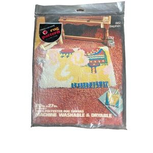 Vintage Elephant Rug Pattern Latch Hook 20x27 Red Heart Coats Clark New